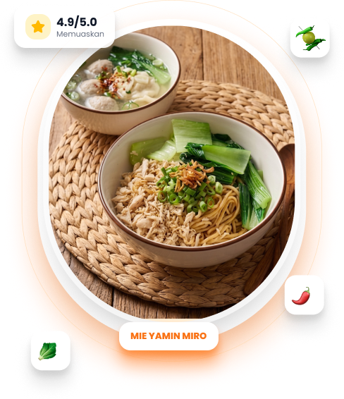 2 mangkuk mie yamin di atas anyaman bambu